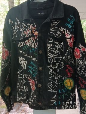 Hand-Painted Black Graphic Jean Jacket by WAIMEA